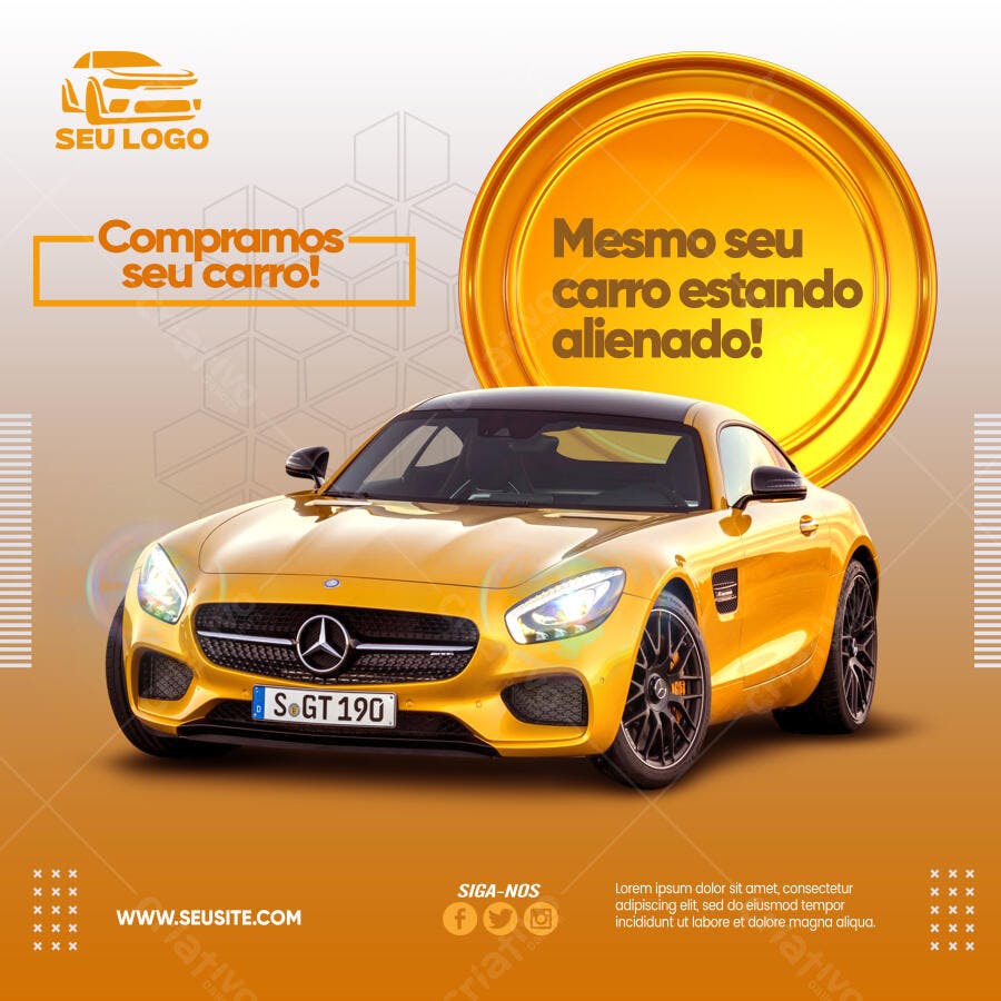 Post para Redes Sociais Compramos Seu Carro Alienado PSD Editável
