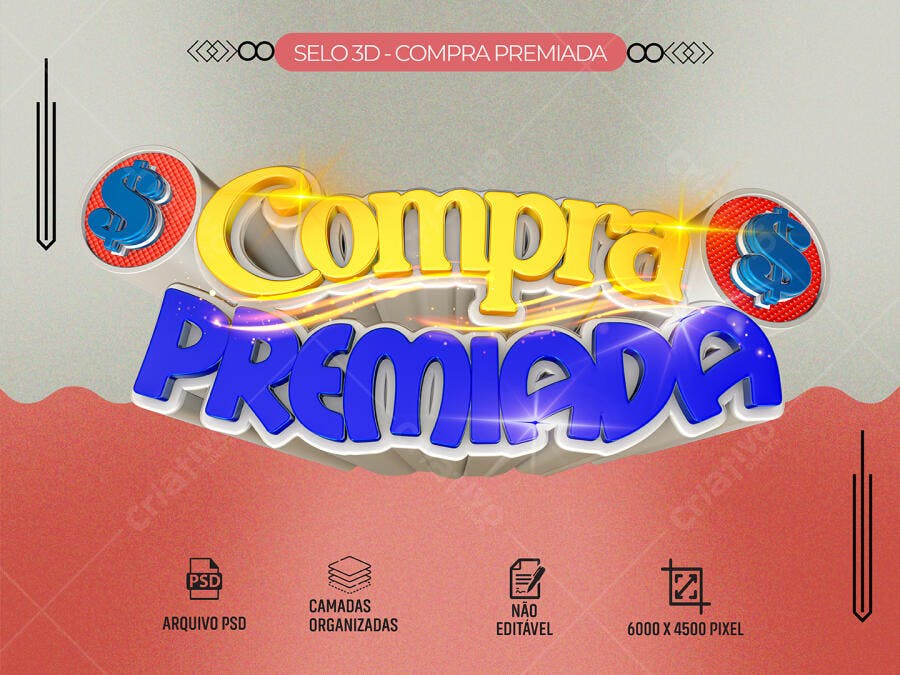 Selo 3D Compra Premiada para Promoção de Vendas PSD Editável