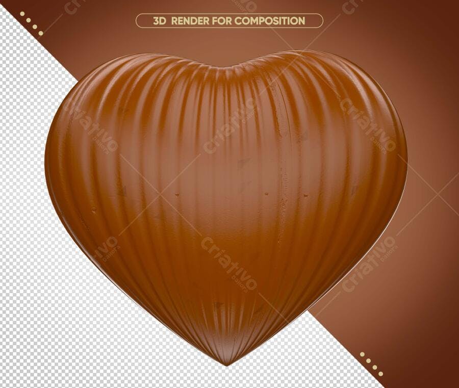 Render 3D Coração de Chocolate para Confeitaria PSD Editável