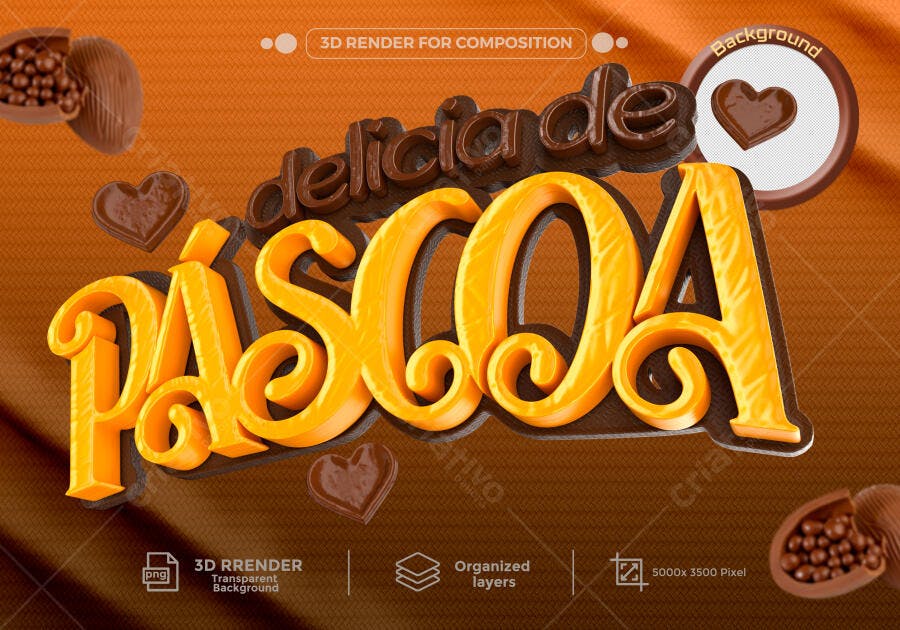 Flyer Delícia de Páscoa com Ovos e Corações de Chocolate Laranja PSD Editável