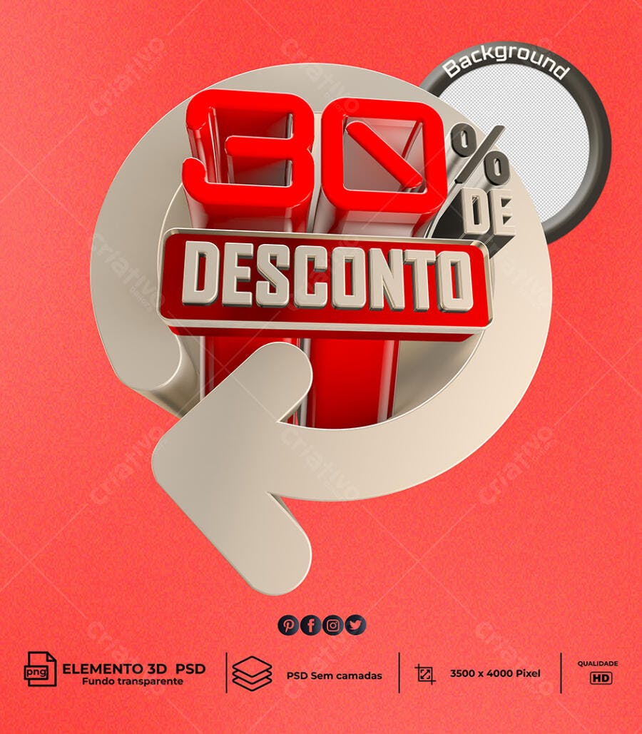 Elemento 3D 30% DESCONTO para Promoções PSD Editável