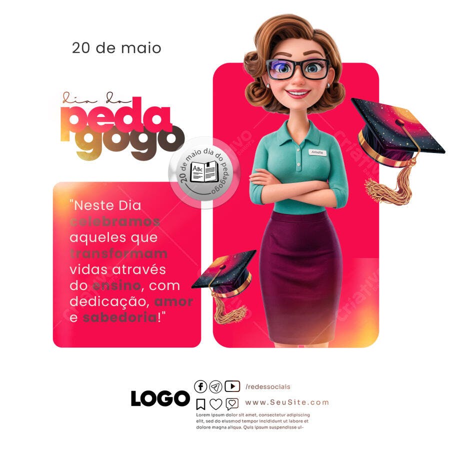 Flyer Social Media Dia do Pedagogo PSD Editável