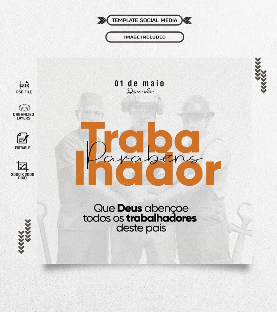 Post para Dia do Trabalhador 01 de Maio PSD Editável