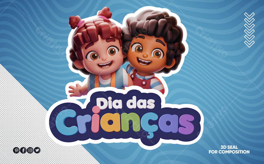 Gráfico 3D Dia das Crianças Personagens Infantis PSD Editável