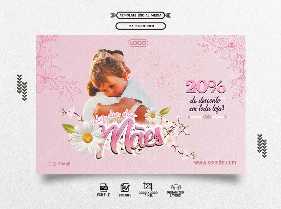 Post Social Media Dia das Mães Mãe e Filho com Desconto PSD Editável