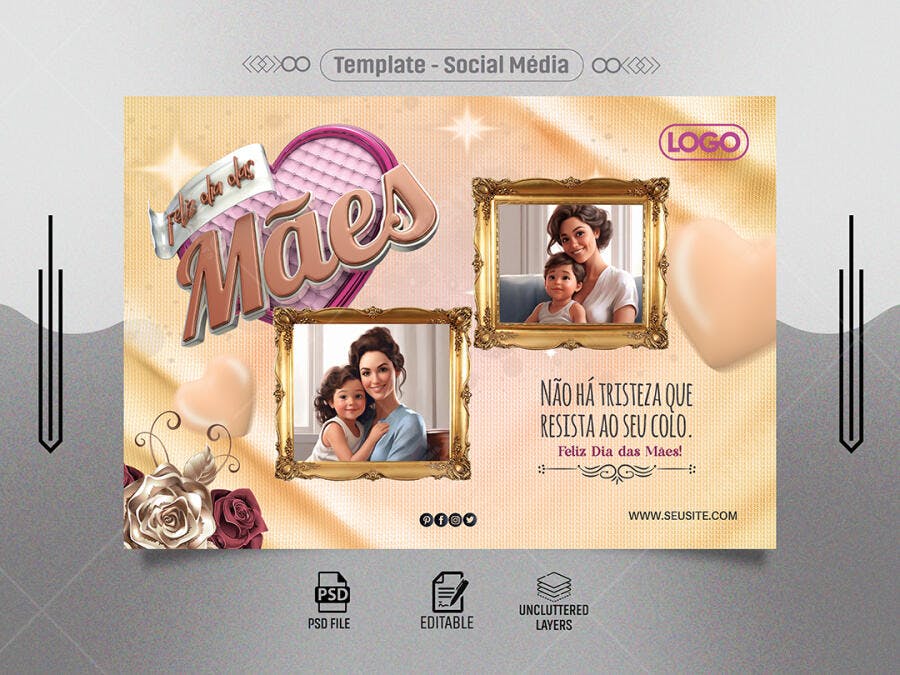 Flyer Dia das Mães com Mãe e Filha PSD Editável