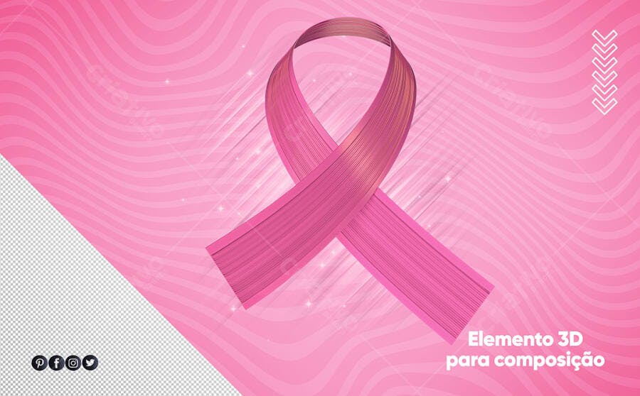 Elemento 3D Outubro Rosa Conscientização PSD Editável