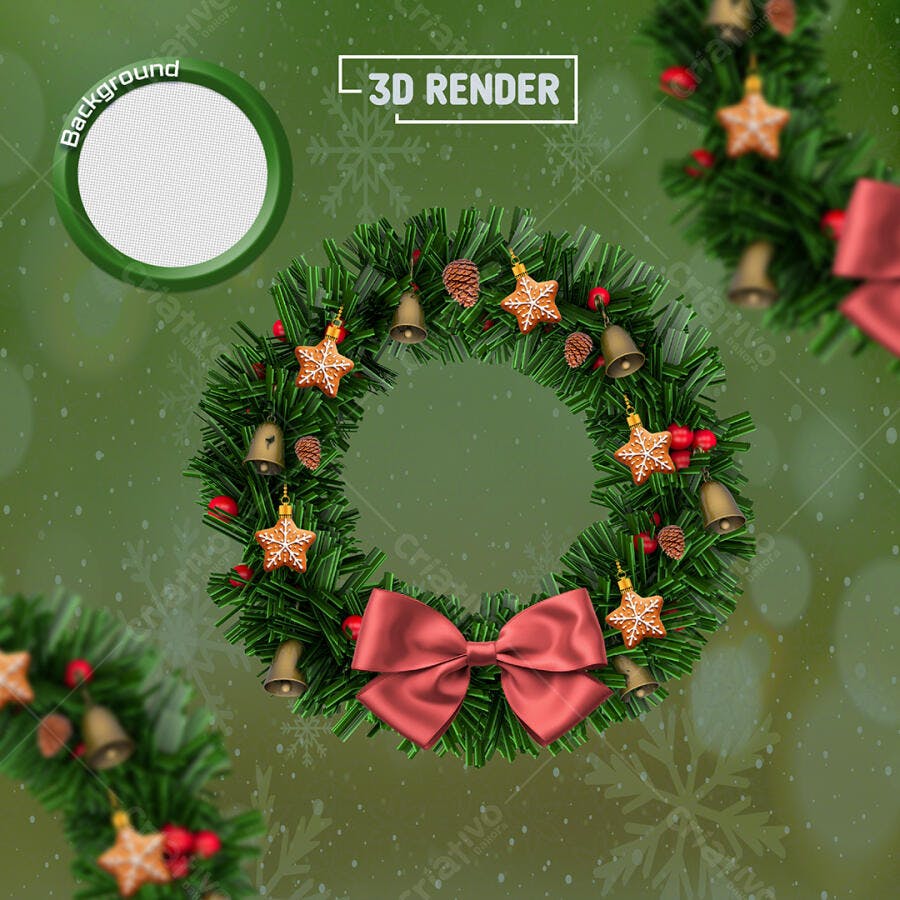 Guirlanda de Natal 3D Render para Festas de Fim de Ano PSD Editável