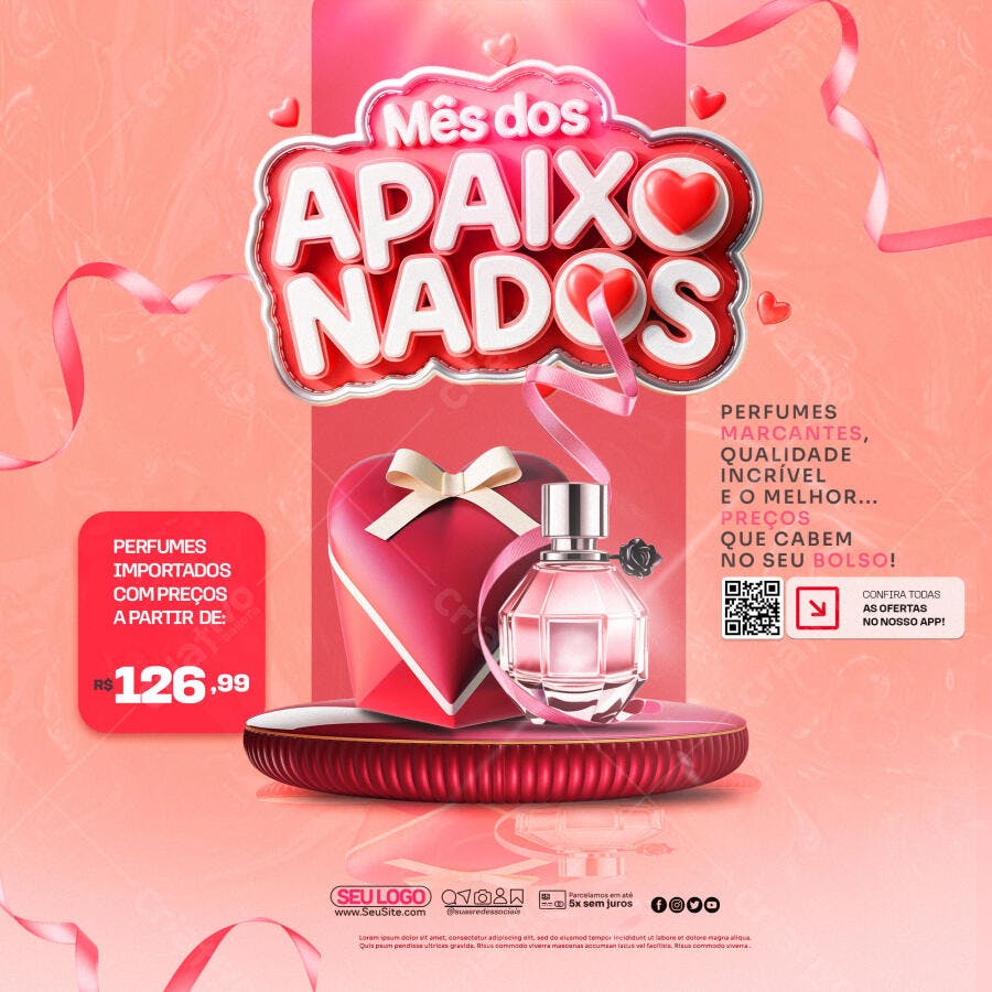 Post para Redes Sociais Mês dos Apaixonados Perfumes PSD Editável
