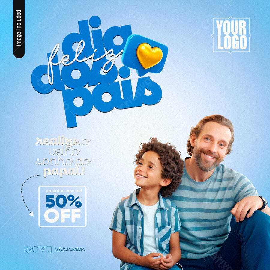 Flyer Dia dos Pais com Pai e Filho Sorrindo PSD Editável