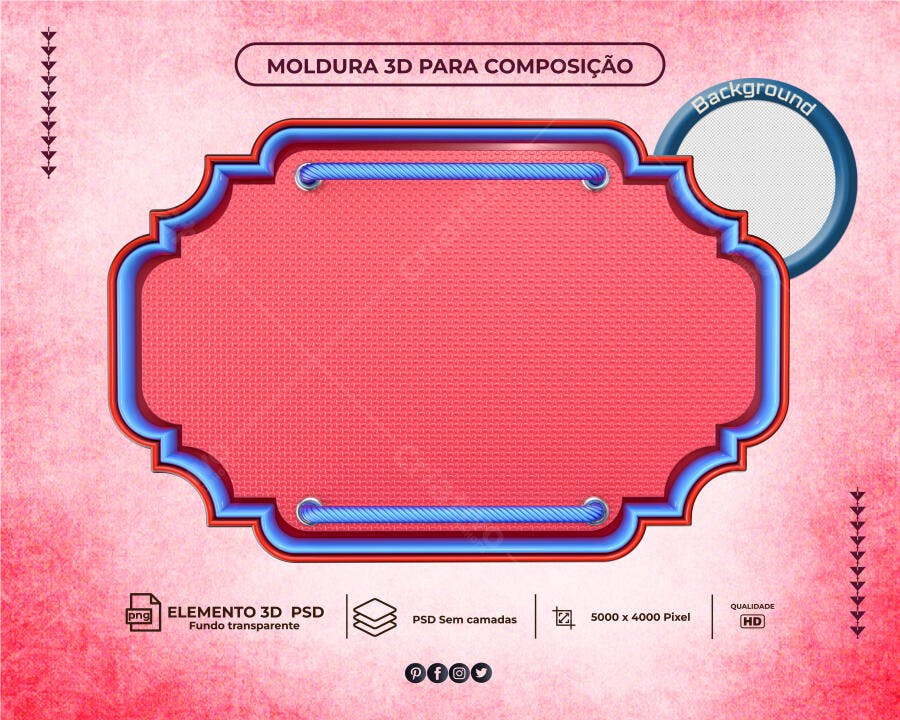 Moldura 3D para Composição de Conteúdo PSD Editável