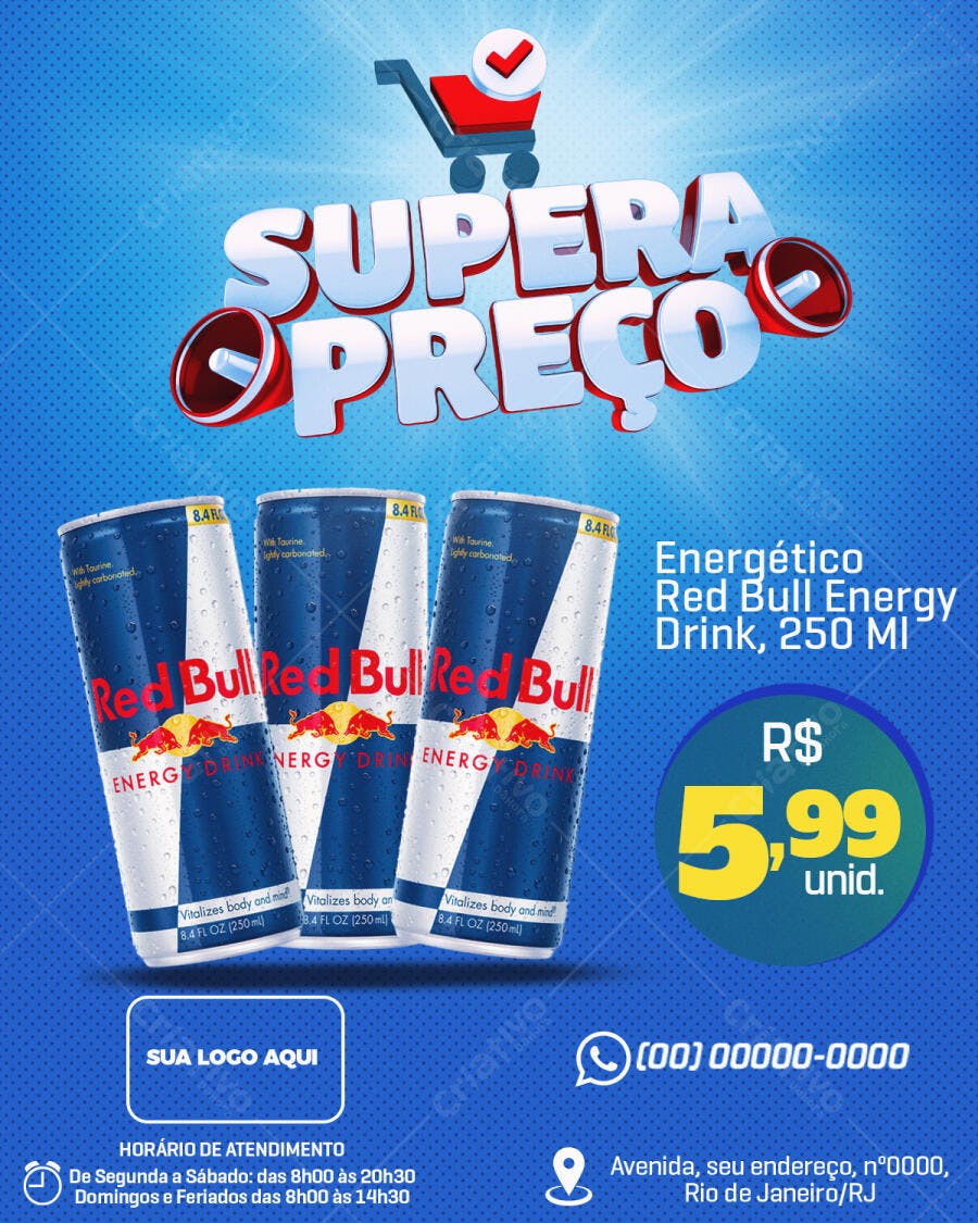 Flyer para Promoção Super Preço Energético Red Bull PSD Editável