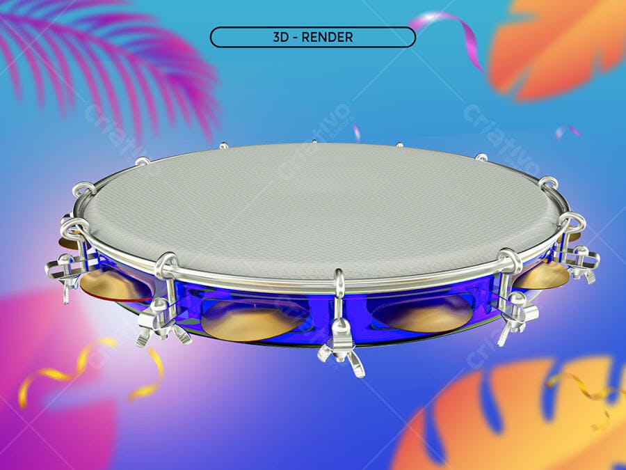 Pandeiro 3D para Festa Brasileira PSD Editável