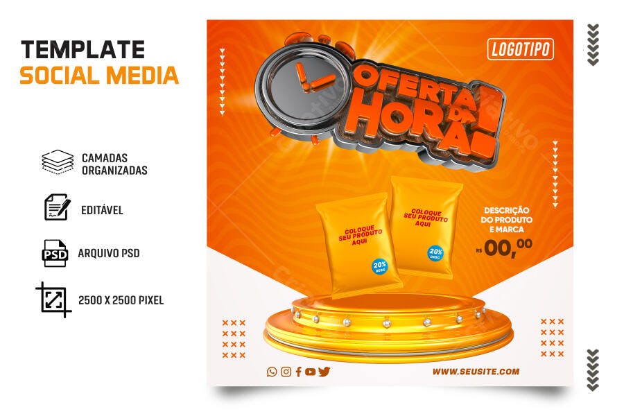 Post Redes Sociais Oferta da Hora PSD Editável