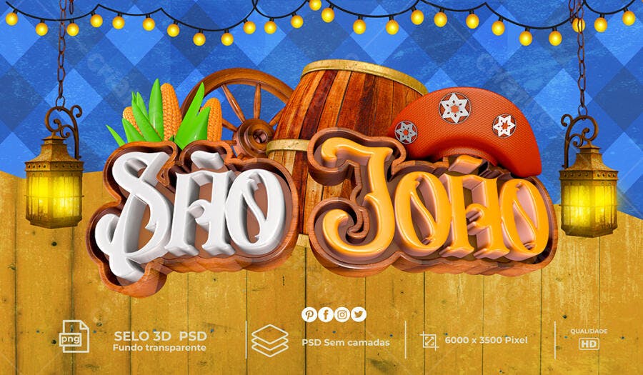 Selo 3D São João Festa Junina PSD Editável