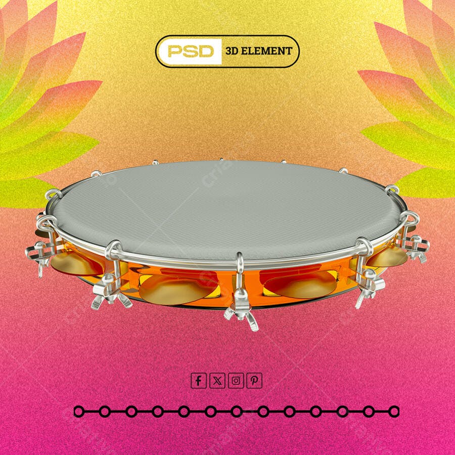 Pandeiro 3D para Carnaval e Festas PSD Editável