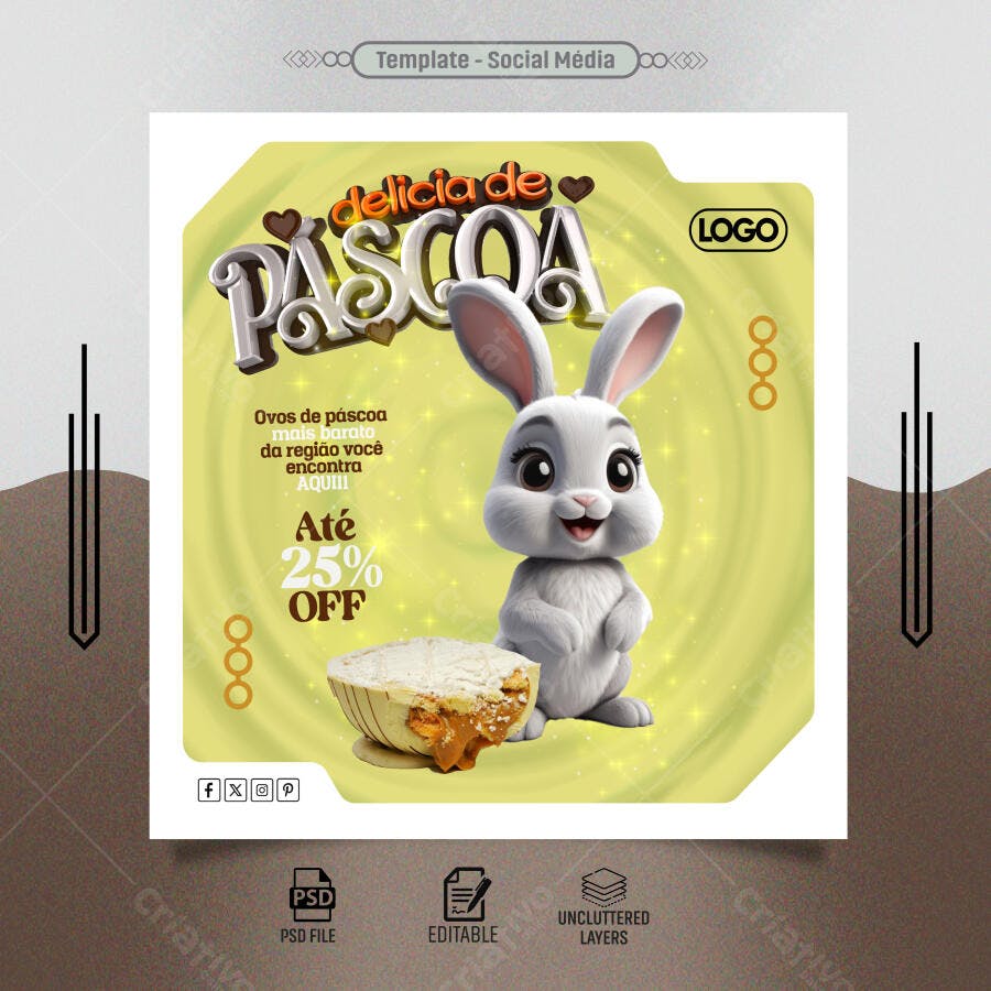 Post para Redes Sociais Delícia de Páscoa PSD Editável