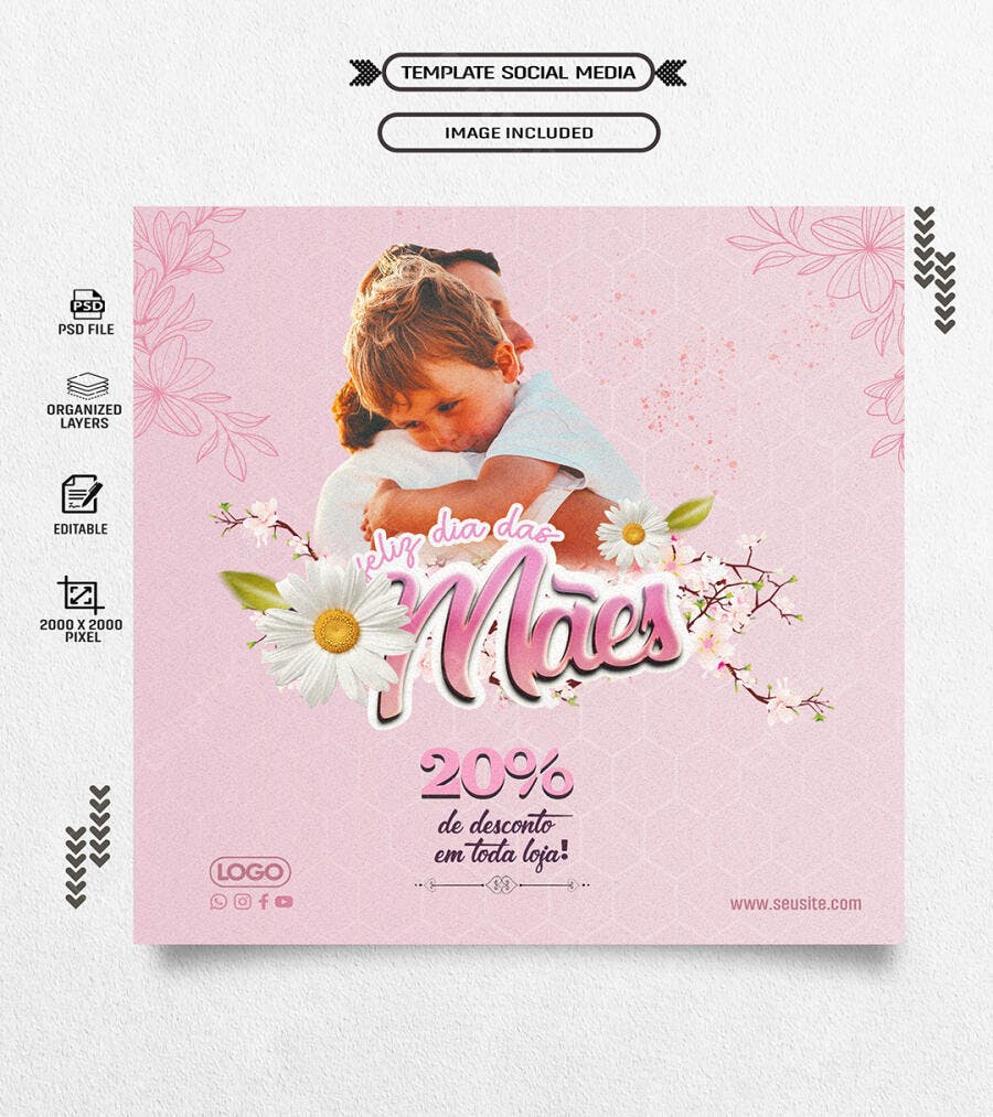 Flyer para Dia das Mães Mãe e Filho Abraço com Desconto PSD Editável