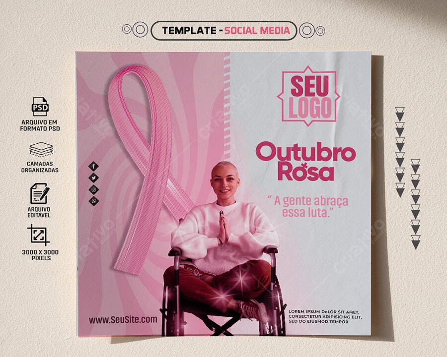Post Redes Sociais para Outubro Rosa Conscientização PSD Editável
