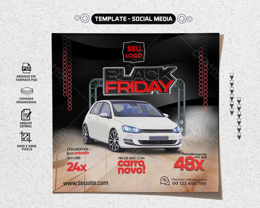 Post para Black Friday Carro Novo PSD Editável