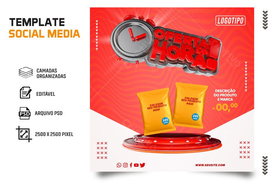 Post para Redes Sociais Oferta Hora de Produtos PSD Editável
