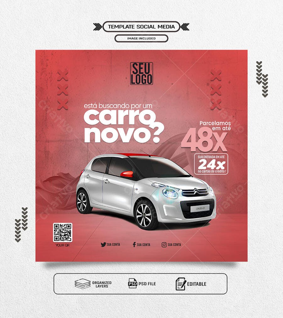 Post Social Mídia para Compra de Carro Novo PSD Editável