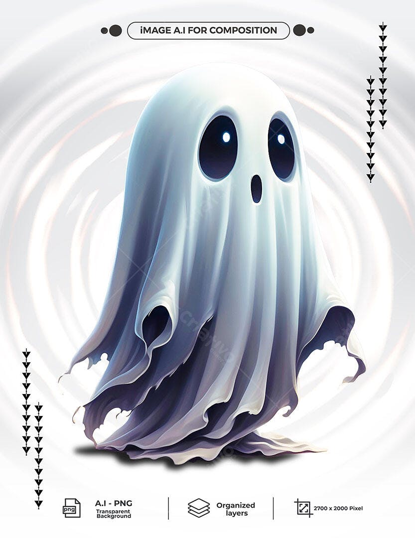 Personagem Fantasma Fofo para Halloween PSD Editável