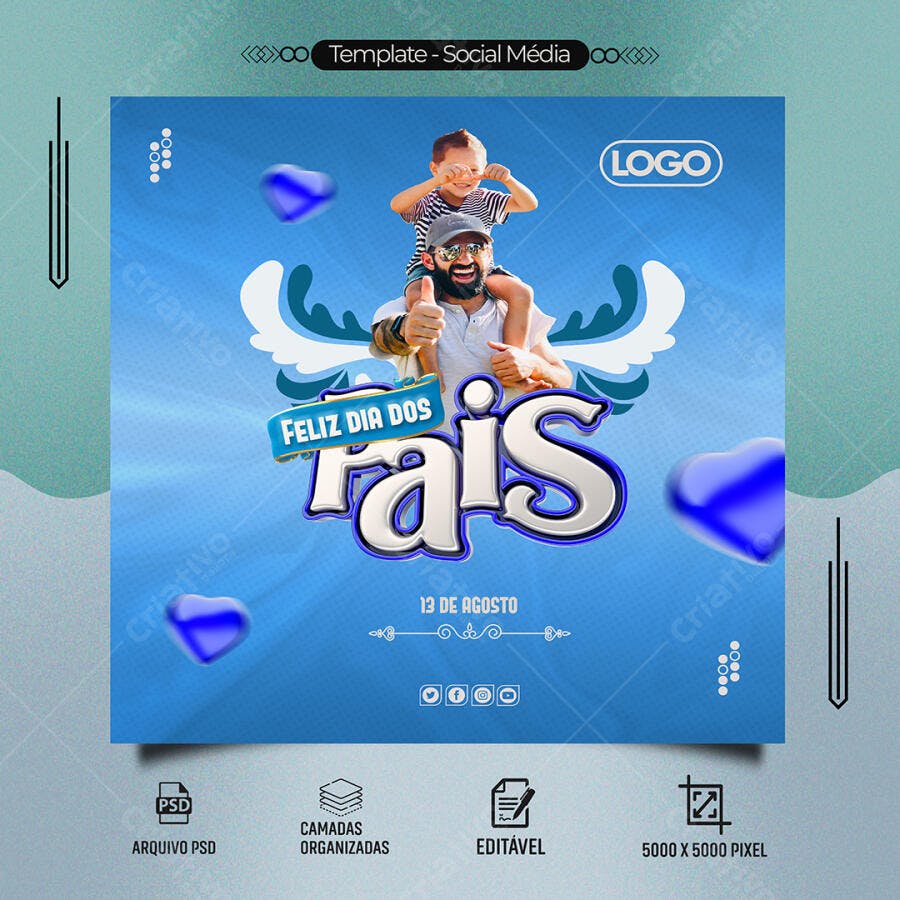 Post Social Media Dia dos Pais com Pai e Filho PSD Editável