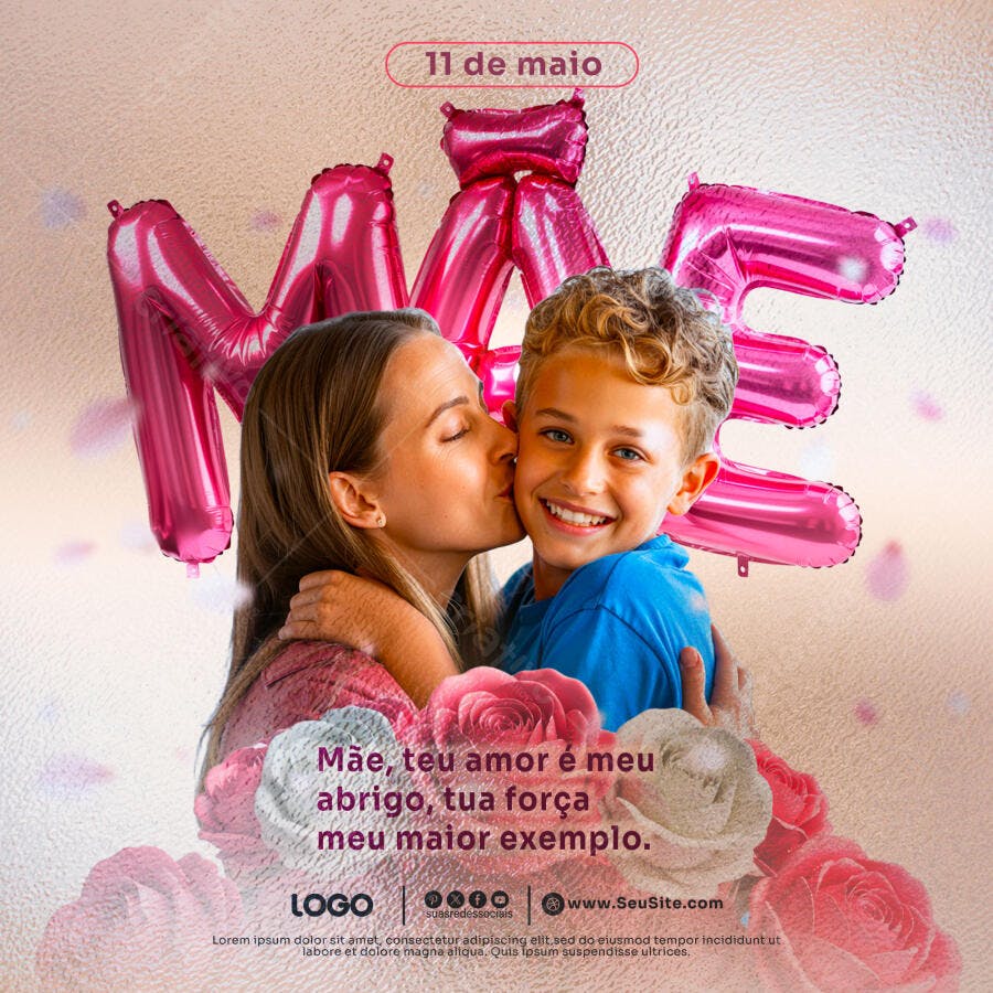 Flyer Social para Dia das Mães Carinho Mãe e Filho PSD Editável