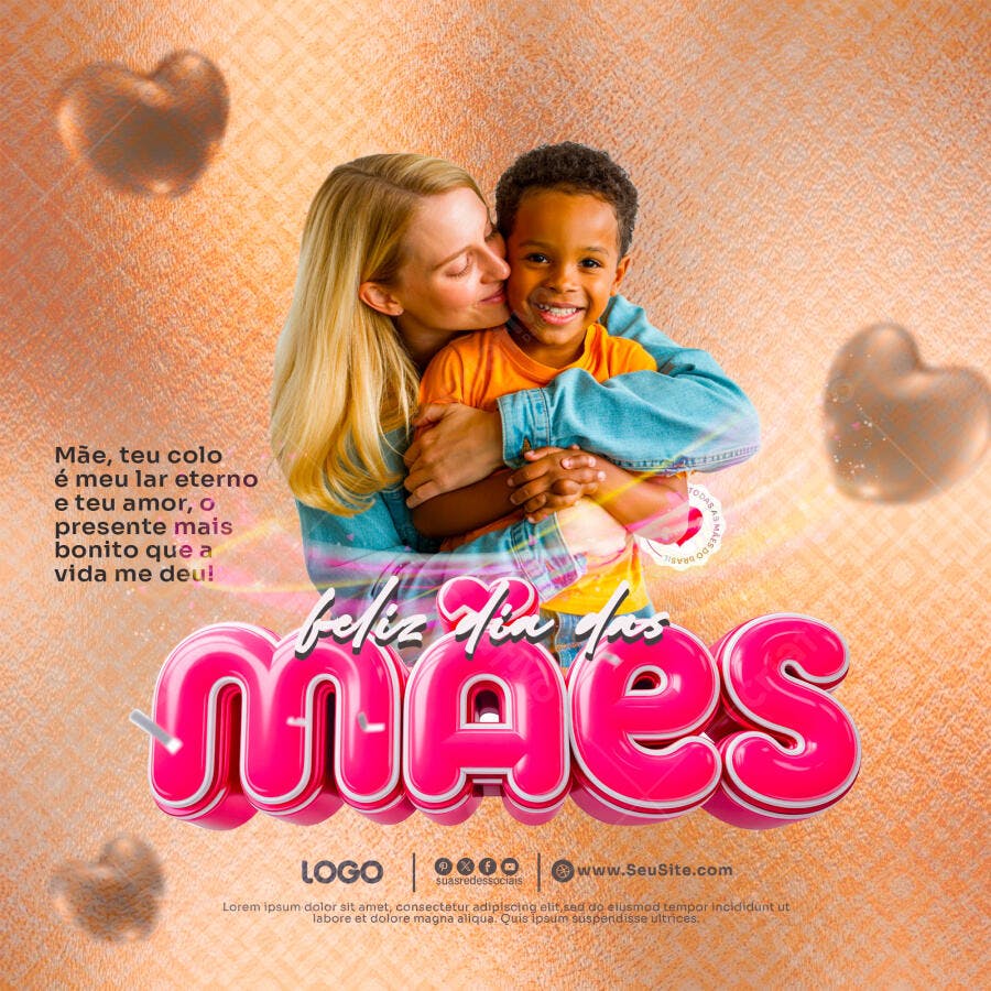 Post Redes Sociais Dia das Mães Mulher e Filho PSD Editável