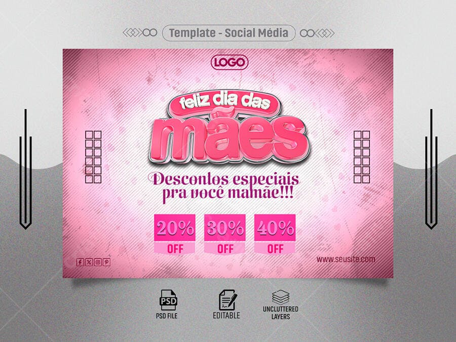 Flyer Social Mídia para Dia das Mães PSD Editável