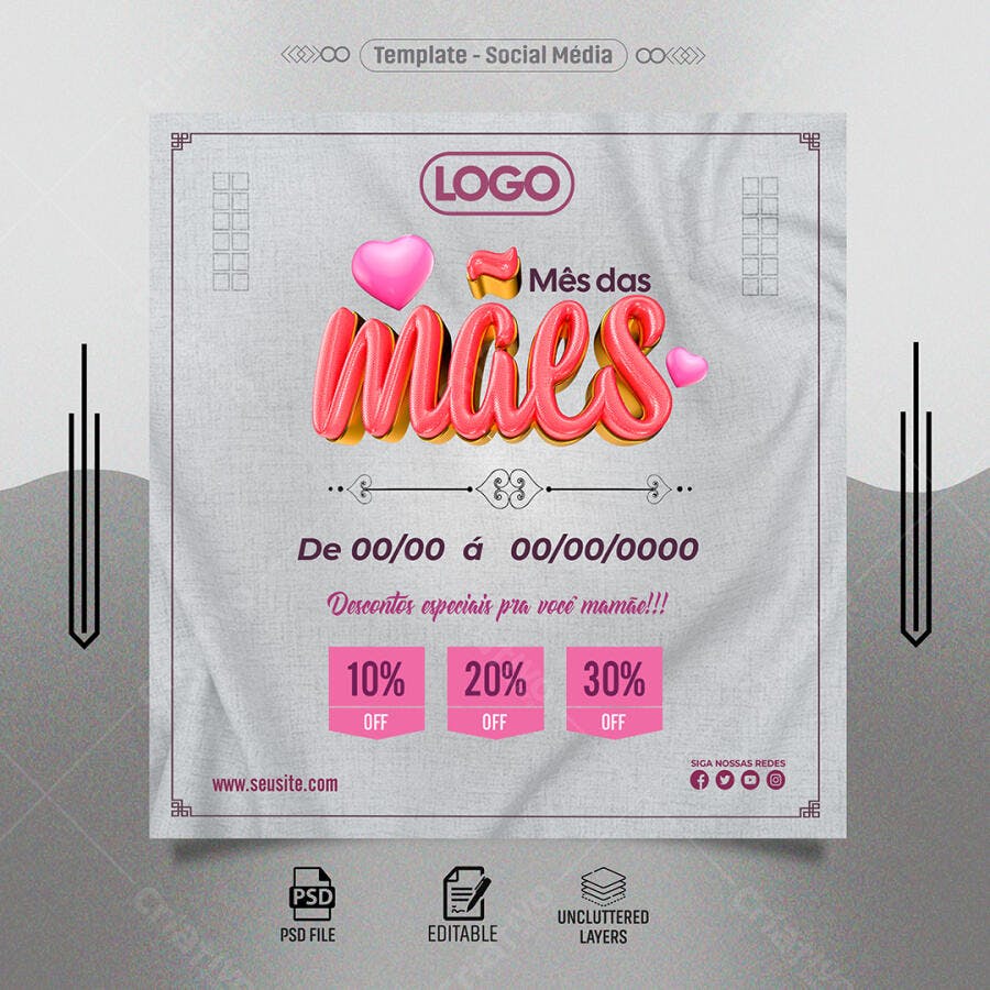 Flyer Mês das Mães Descontos Especiais PSD Editável