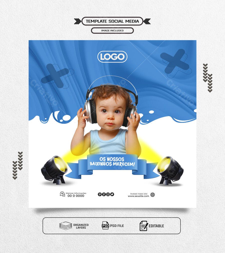 Post para Redes Sociais Bebê Fofo Fone Promoção Baixinhos PSD Editável