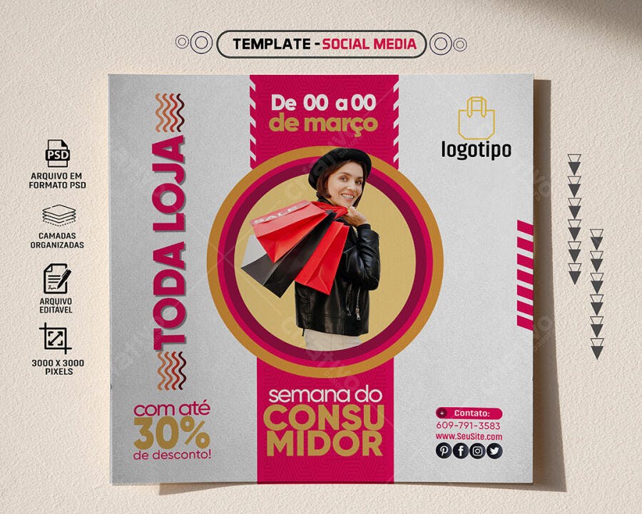 Post para Redes Sociais Semana do Consumidor Toda Loja PSD Editável