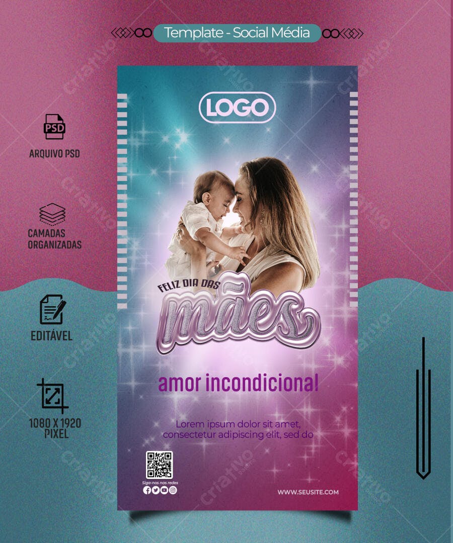 Post Social Media Dia das Mães Mãe e Bebê PSD Editável