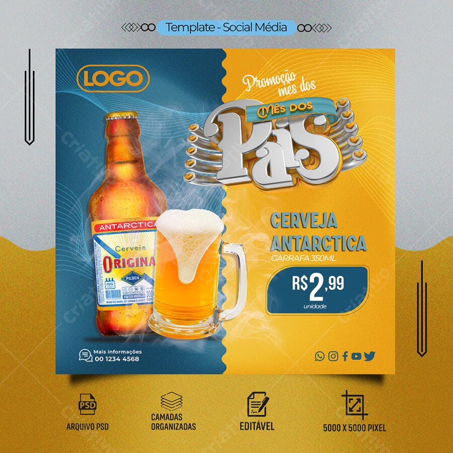 Post para Mês dos Pais Promoção Cerveja Antarctica PSD Editável
