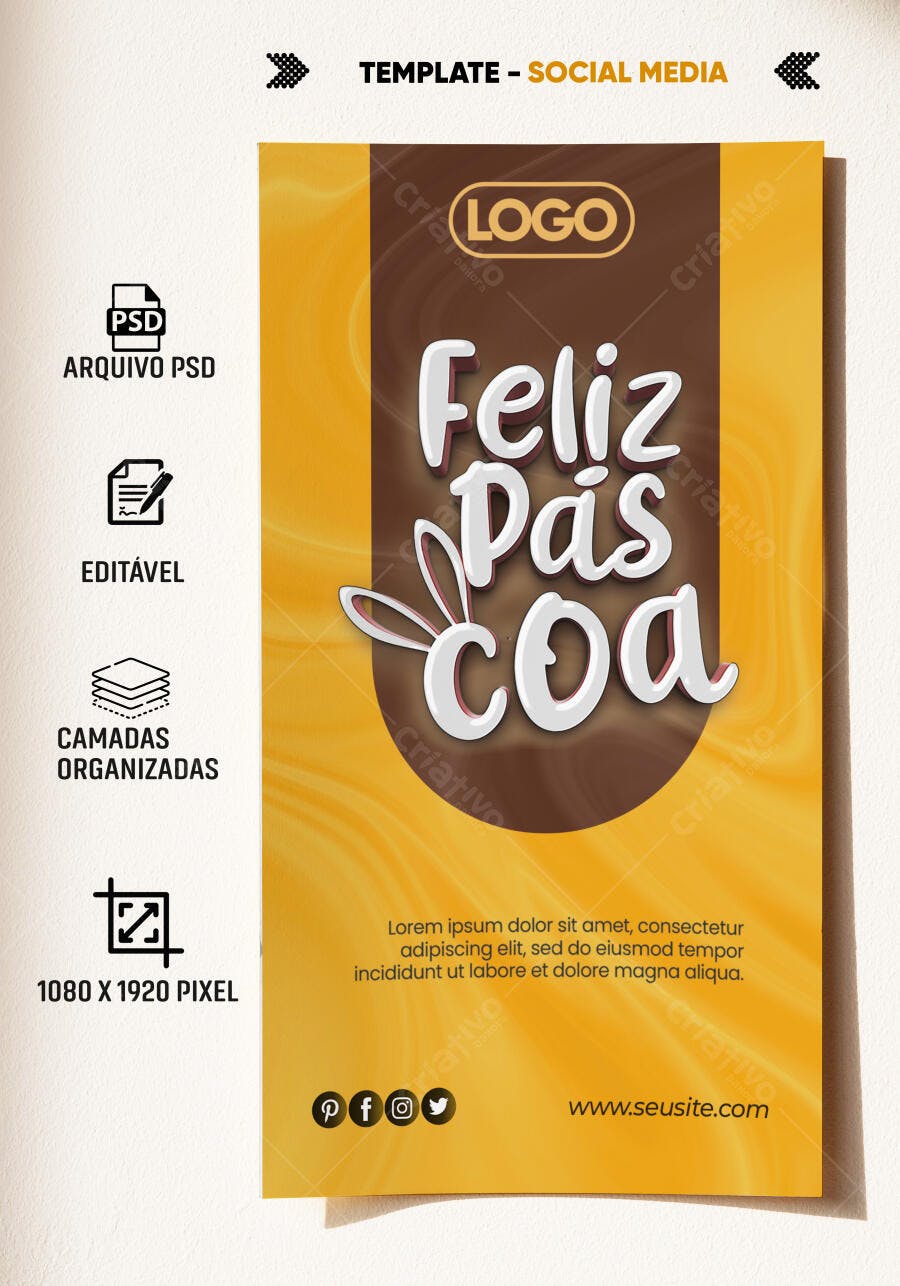 Flyer Páscoa Coelho e Chocolate Festivo PSD Editável