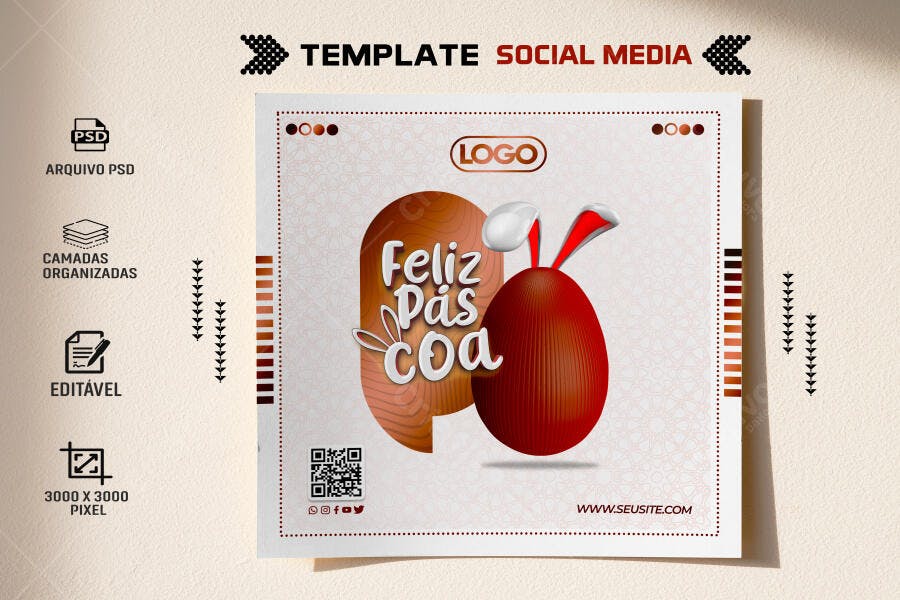 Flyer Social Media para Feliz Páscoa PSD Editável