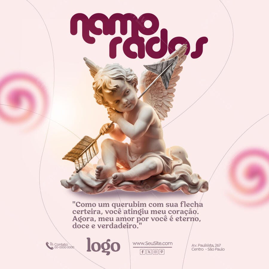 Flyer Dia dos Namorados Querubim com Flecha PSD Editável
