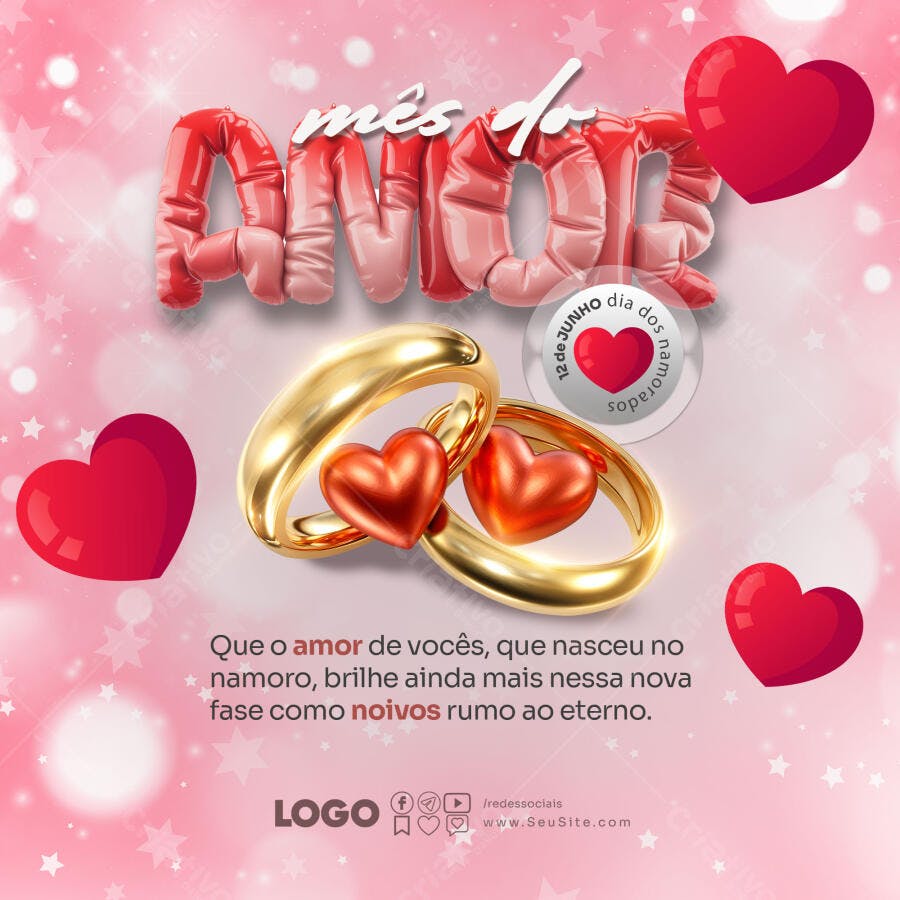 Post Mês do Amor Dia dos Namorados Alianças Casal Psd Editável