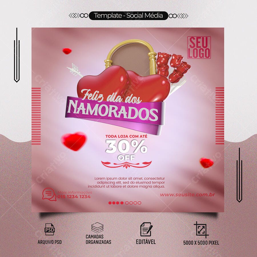 Flyer Dia dos Namorados 30% OFF Psd Editável