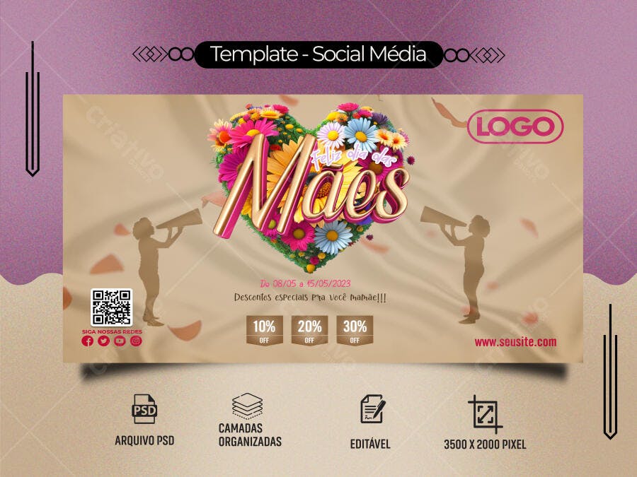 Post para Redes Sociais Feliz Dia das Mães Promoção PSD Editável
