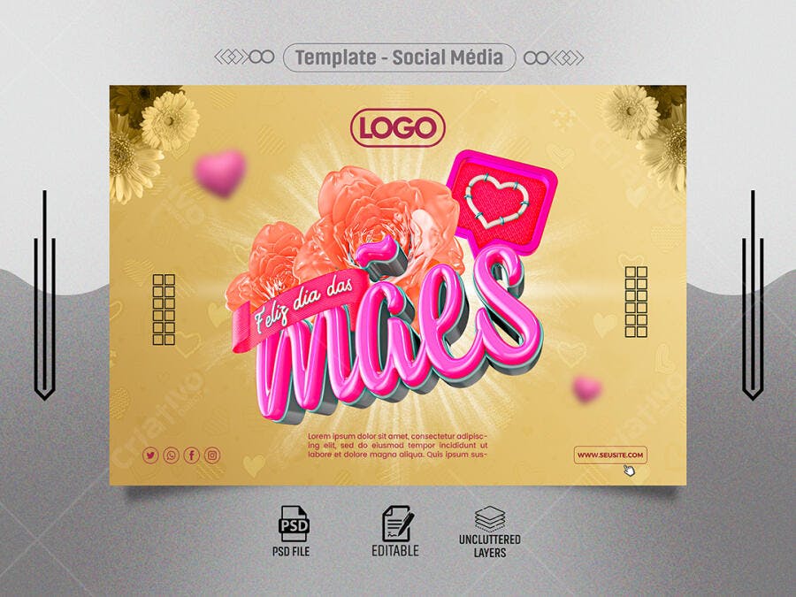 Post para Redes Sociais Feliz Dia das Mães PSD Editável