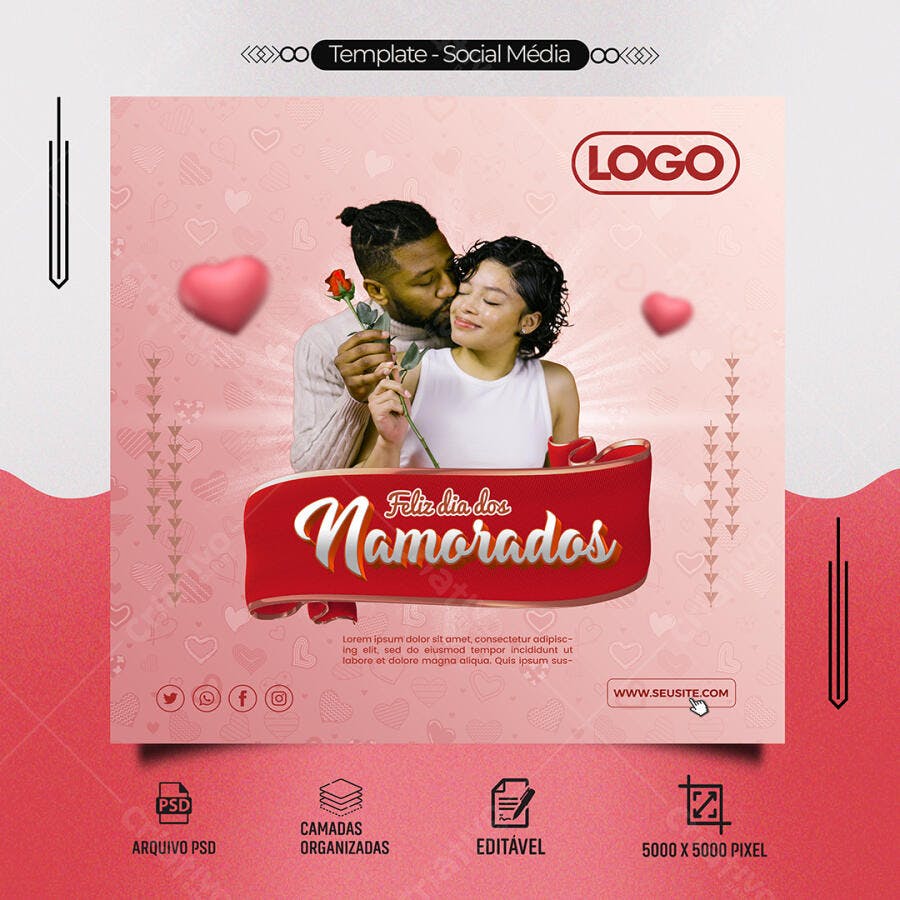 Flyer Social Media Dia dos Namorados Casal Romântico Psd Editável