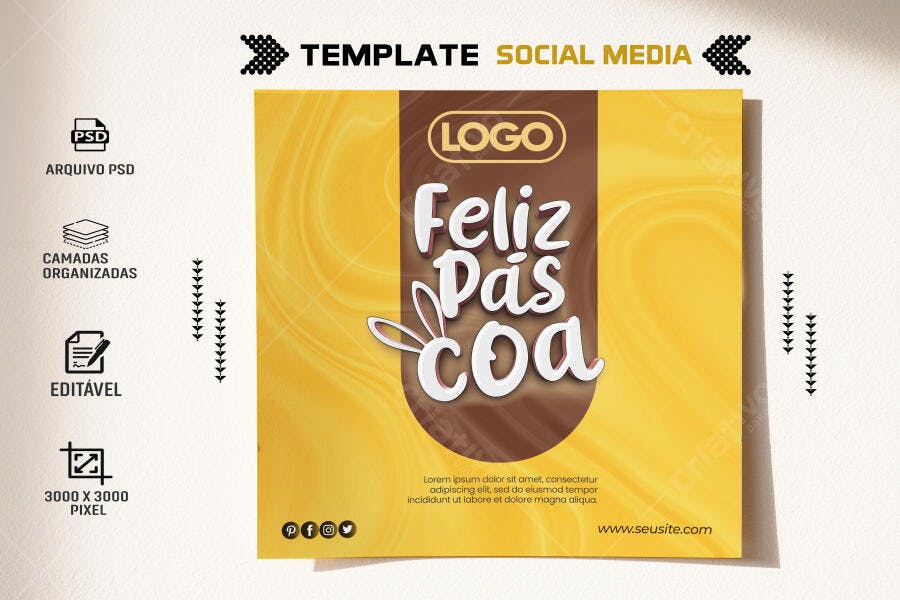 Post para Redes Sociais Feliz Páscoa PSD Editável