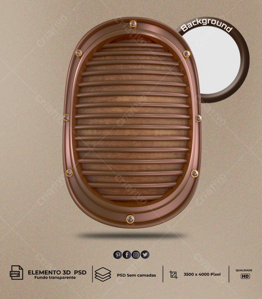 Moldura Louver 3D Rústica para Design Vintage PSD Editável