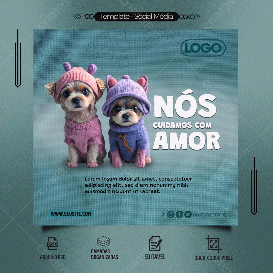 Post para Redes Sociais Pet Shop Cuidado Amoroso PSD Editável
