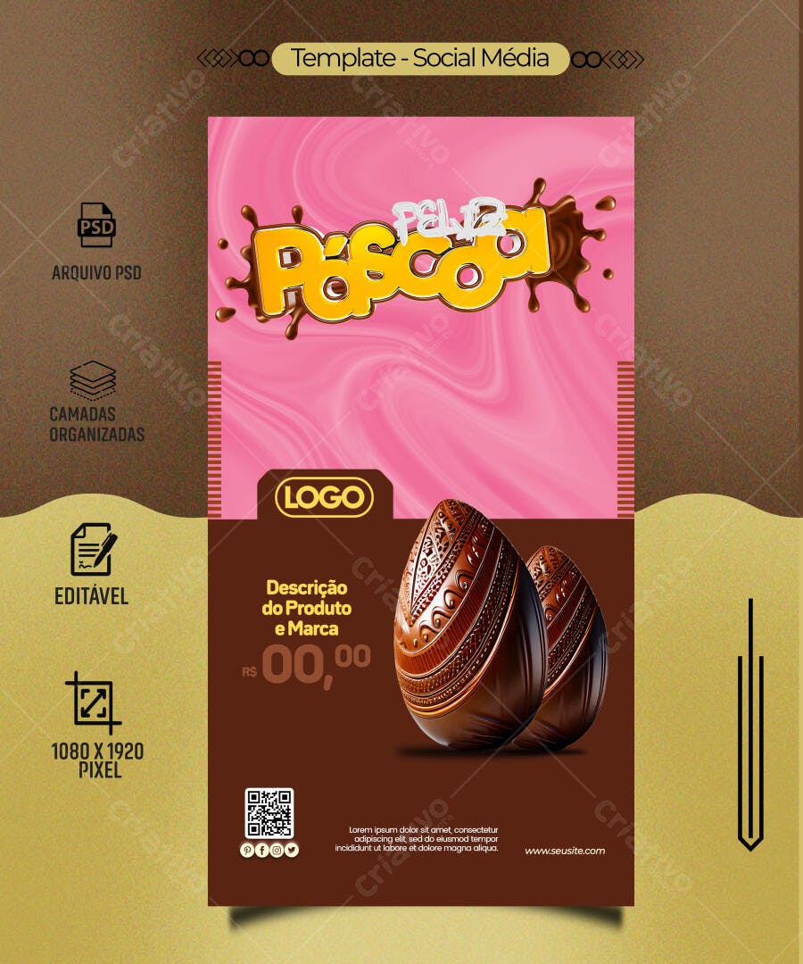 Flyer Social Mídia Feliz Páscoa PSD Editável