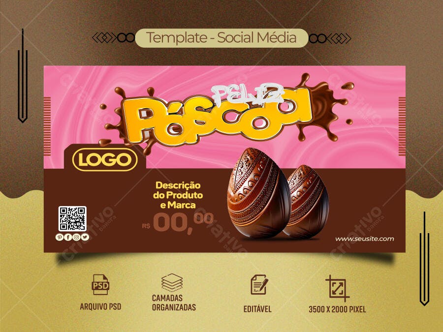 Flyer Feliz Páscoa Ovos de Chocolate PSD Editável