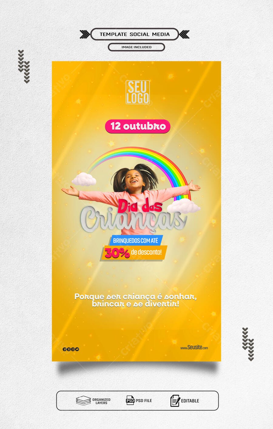 Flyer Dia das Crianças 12 Outubro Promoção Brinquedos PSD Editável